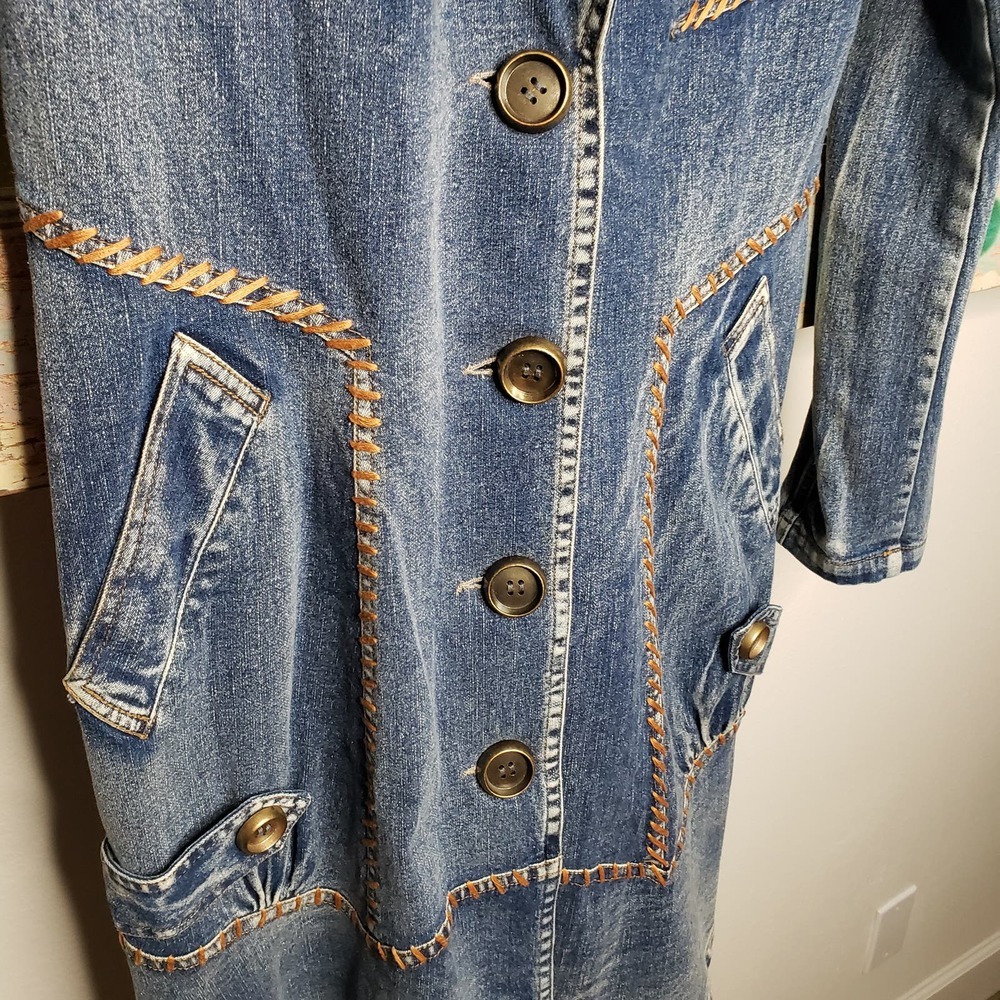 Seandara Vintage Denim medium wash with pockets long jacket size medium - Picture 3 of 12